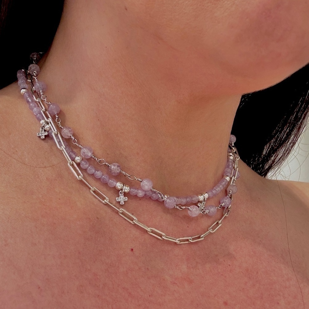 LAVENDER jade necklace with cz cross connectors - Picture 10 of 10
